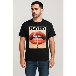 Playboy Lips Smoke Graphic Tee Black Size Large NWOT